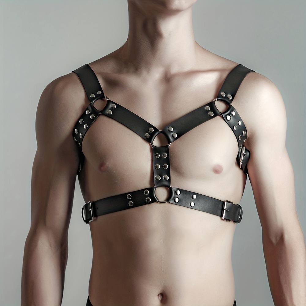 Men's Faux Leather Rivet Body Harness Belt For Cosplay And - Temu