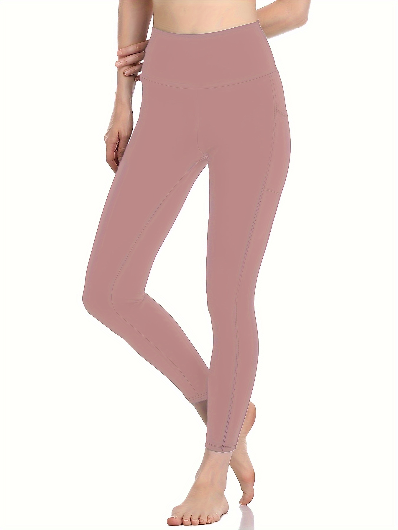 Soft Leggings Pockets Women High Waisted Tummy Control - Temu