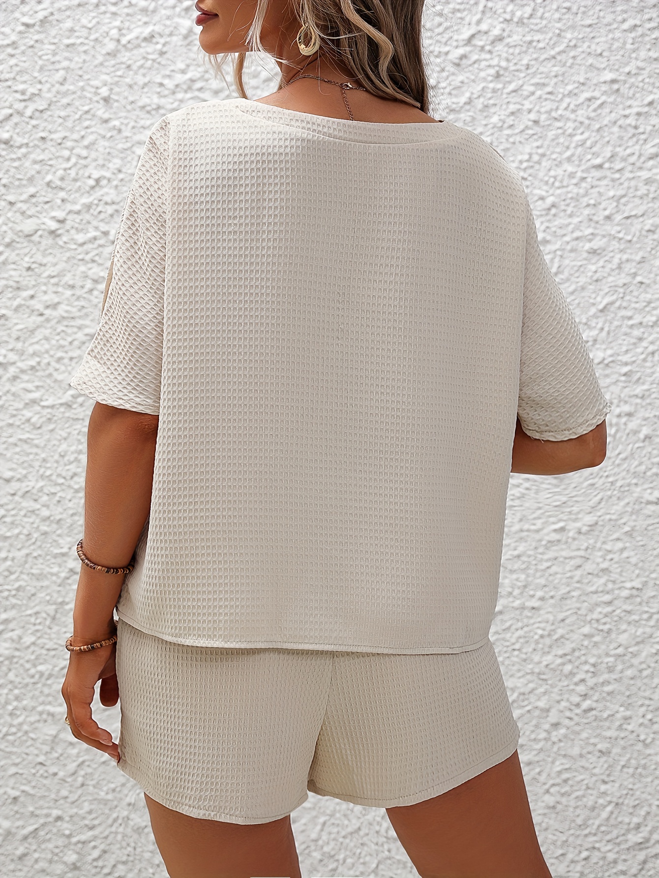 Waffle Knit Top & Drawstring Shorts 2PC Set