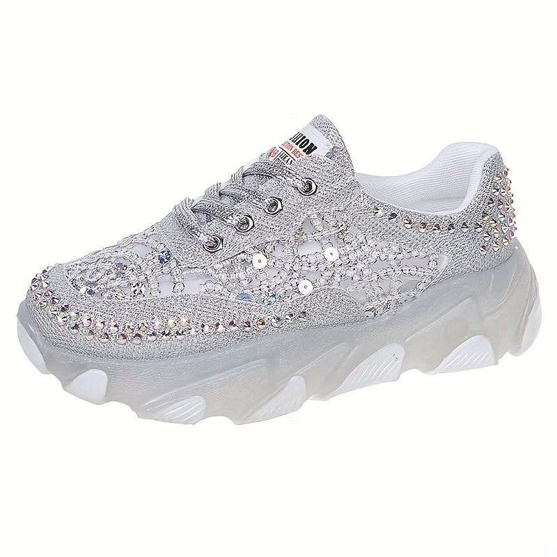 Women's Casual Breathable Crystal Bling Lace Up Sport Shoes