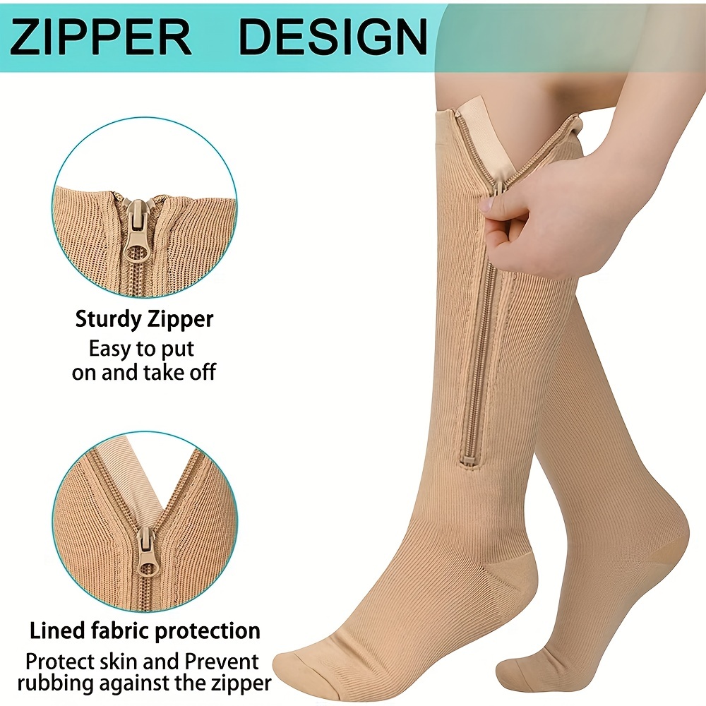20-30mmHg Zippered Compression Socks Open Toe Knee High Circulation Easy to  Use