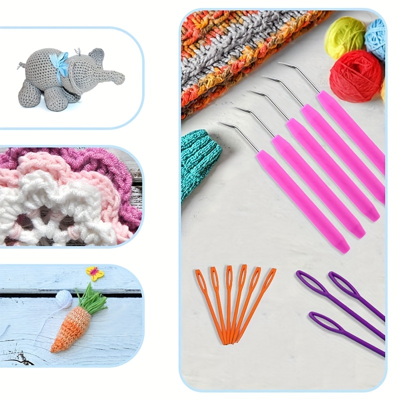 Loom Knit Hook Set, Crochet Needle Hook Kit, 8 Pcs Pink Knitting Loom Hook  with 12 Pcs Colorful Plastic Sewing Needles for Knitting Looms Knitting