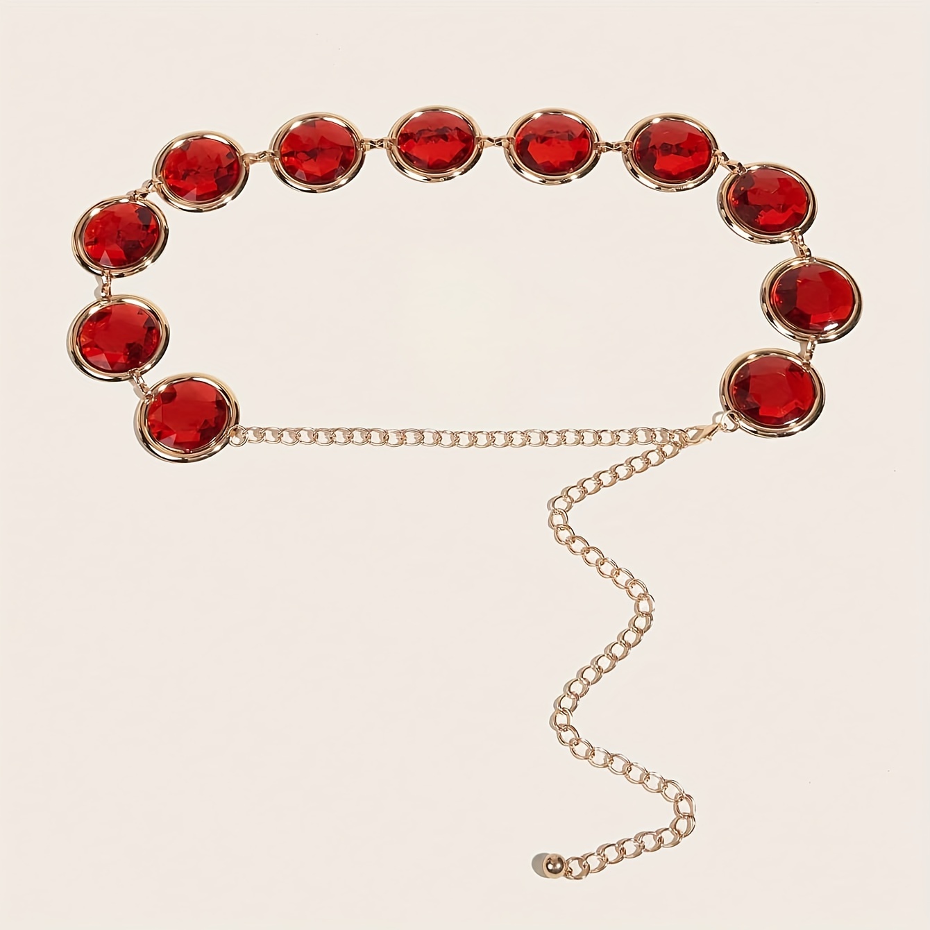 Wine Red Crystal Chain Belt Trend Rhinestone Inlaid Elegant Temu