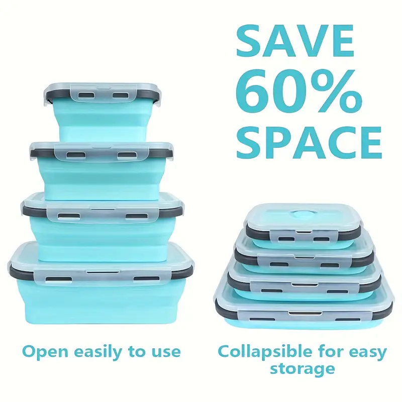 4pcs, Silicone Collapsible Lunch Boxes Airtight Vacuum Seal, Food Storage  Containers With Lids, Freezer And Microwave Safe Food Containers For Fruit L