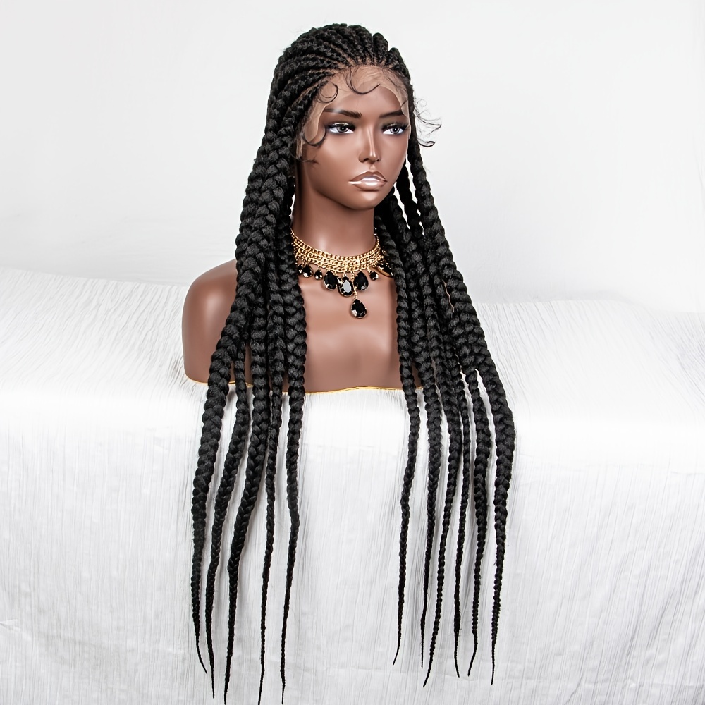 Long Black Box Braids Full Lace Wig Women Stylish Effortless - Temu