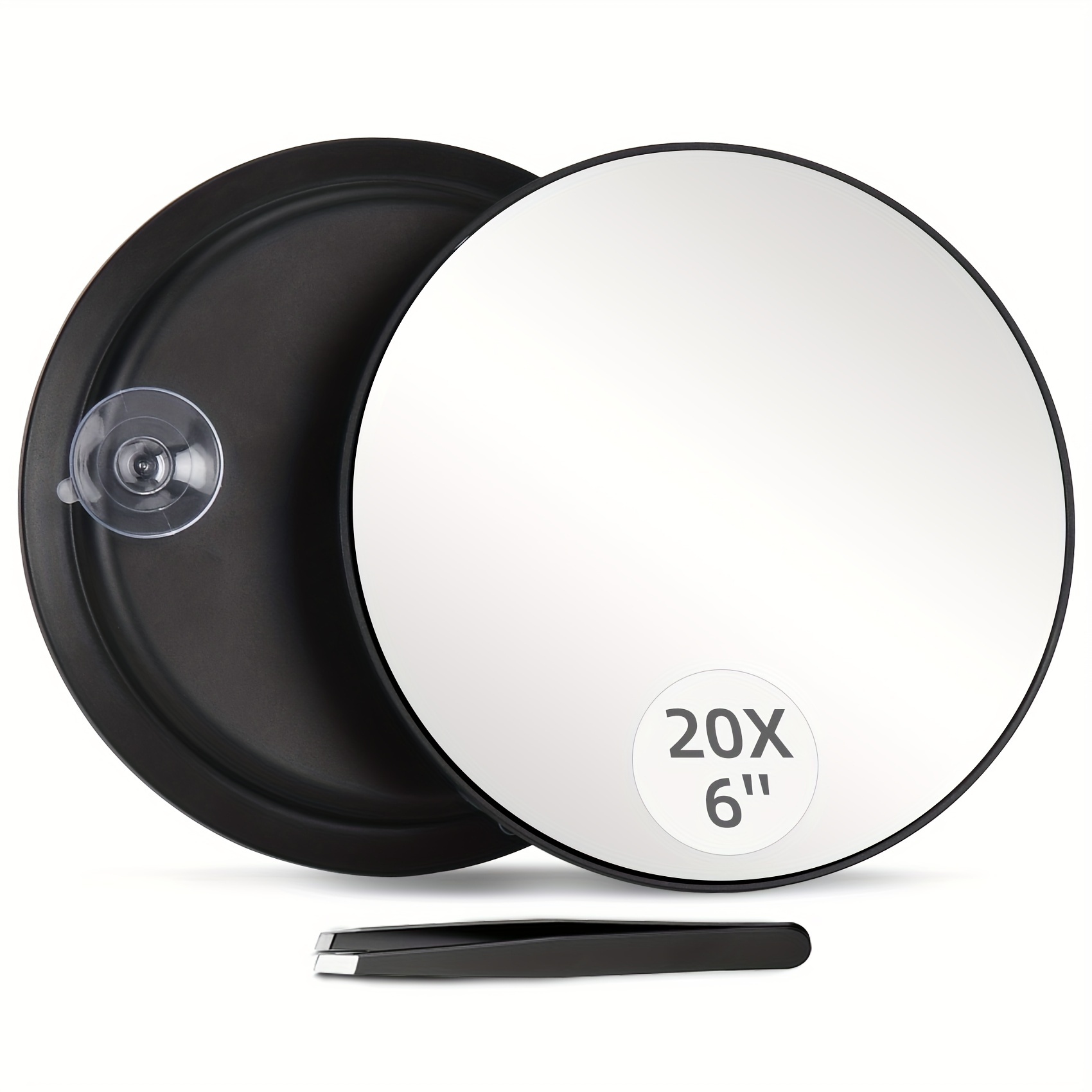 Espejo de Aumento 20X con ventosas, 15.2cm,Uso para aplicación de  Maquillaje, Pinzas y eliminación de Puntos Negros/imperfecciones, :  : Belleza