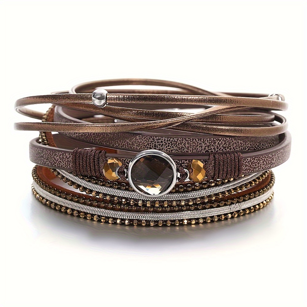 TEMU 1pc Vintage Round Beads Artificial Bracelets For Women Bohemian Long Chain Multilayer Wrap Bracelet Jewelry Gifts