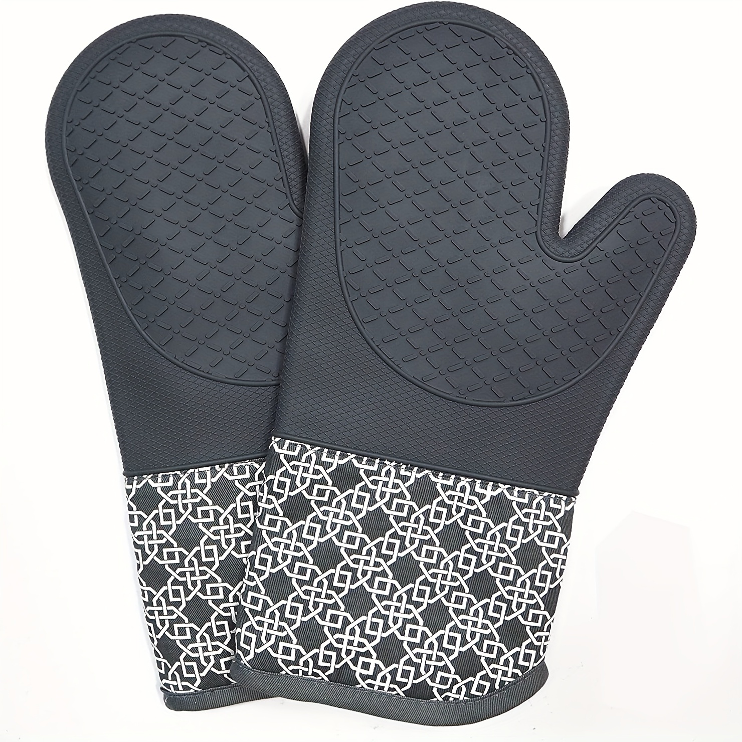 Heat-Resistant Silicone Oven Mitts with Cotton Lining - Set of 2