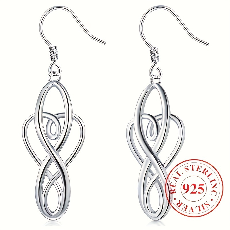 

Sterling 925 Silver Hypoallergenic Ear Jewelry Hollow Knot Design Dangle Earrings Elegant Simple Style Delicate Female Gift