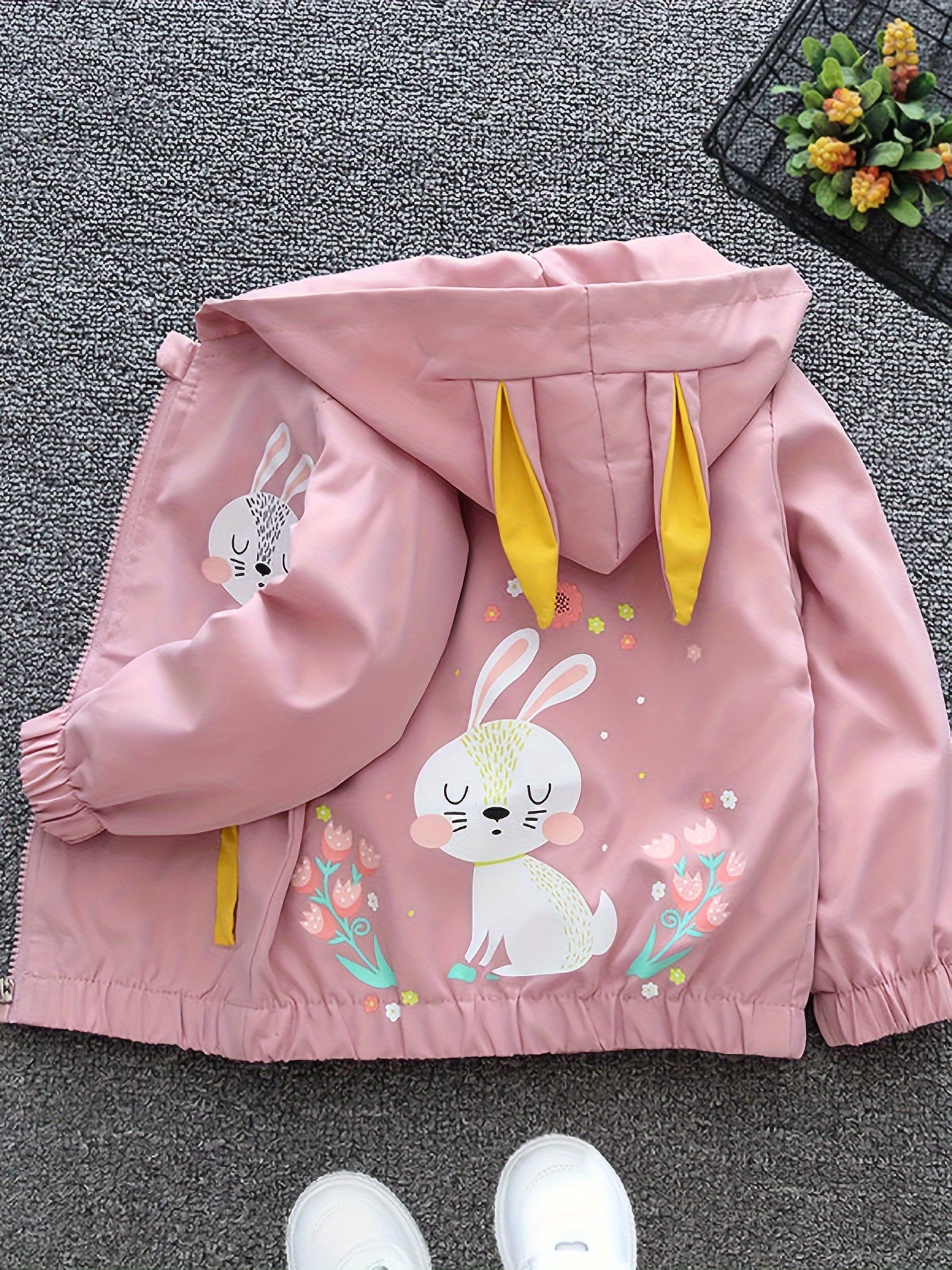 Girls Cute Bunny Ears Design Thermal Fleece Lined Tunic Coat, Kids Clothing  For Winter, Gift Idea