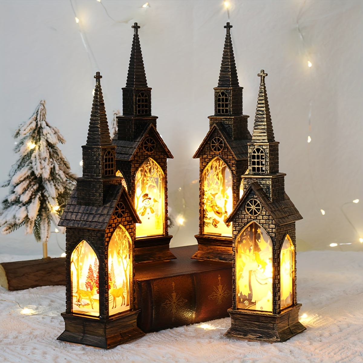 1 unid luz de vela LED Noche Bombillas Santa Noche Decoración de escritorio  Pilar de batería Velas de ventana de Navidad Vela decorativa Luz de