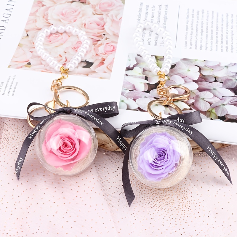 Charming Pink - Everlasting Flower Charm Keychain (Real Preserved Roses and  Dried Flowers Charm for Bags)