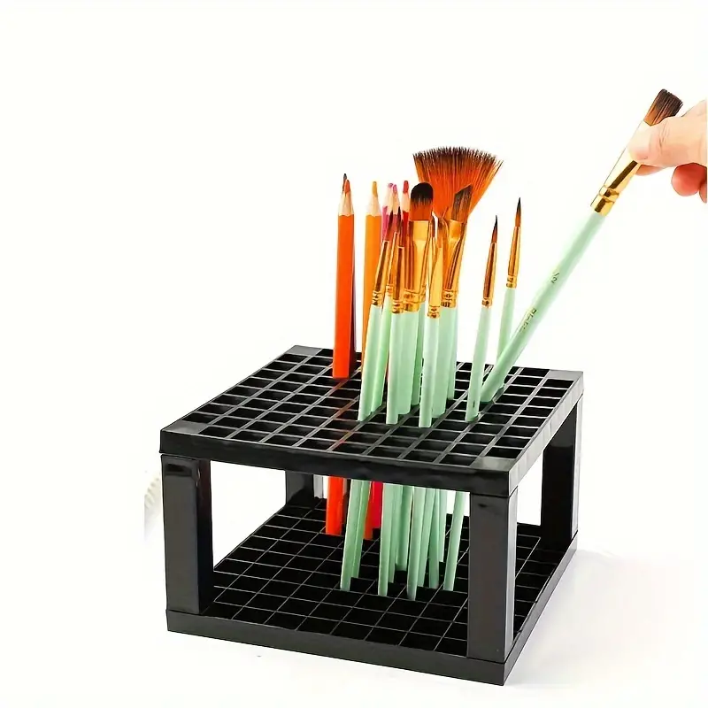 Square Brush Holder Desktop Storage Holder For Pens Brushes - Temu