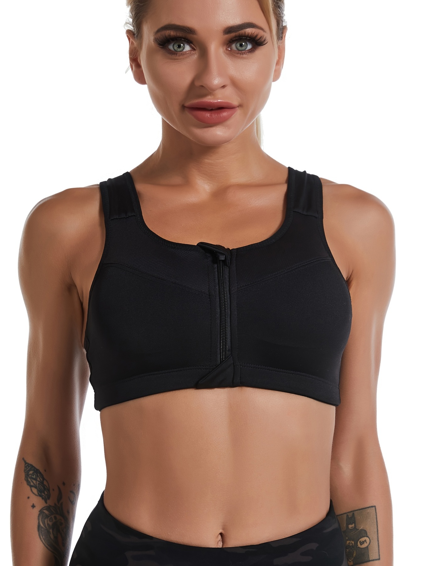 Women's Activewear: Solid Sports Bra with Zipped Quick-Drying High Impact  Fitness Yoga Bras