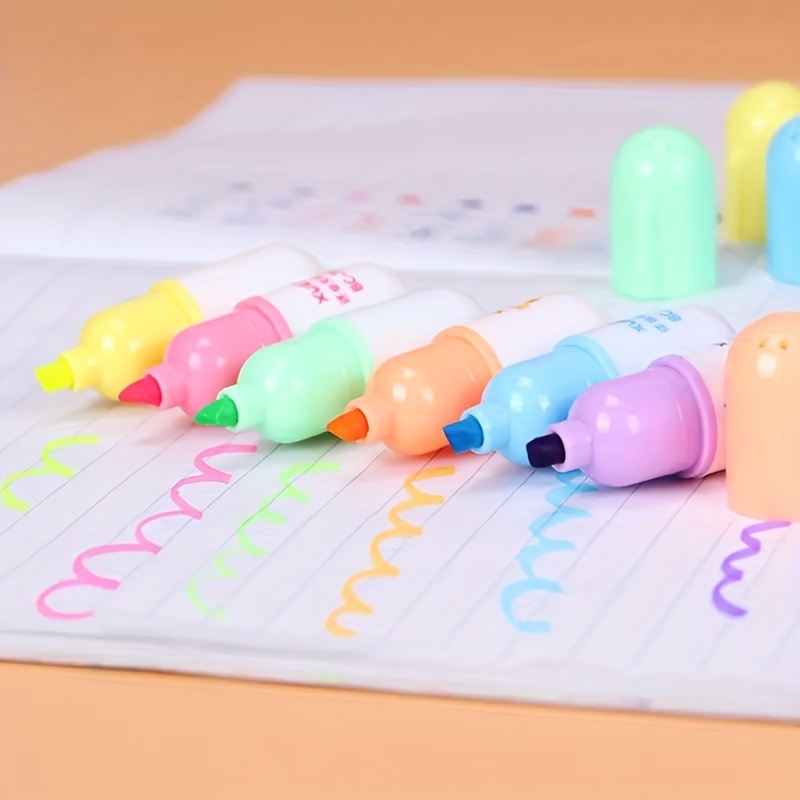 Kawaii Bear Highlighter Pens Cute Stationery Markers Oblique - Temu