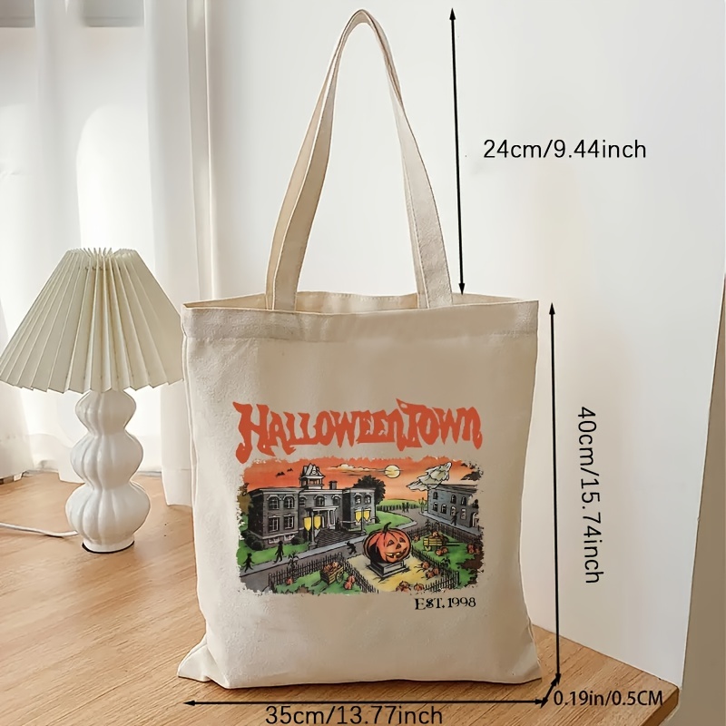 1pc Cartoon Halloween Printed Canvas Shopping Bag