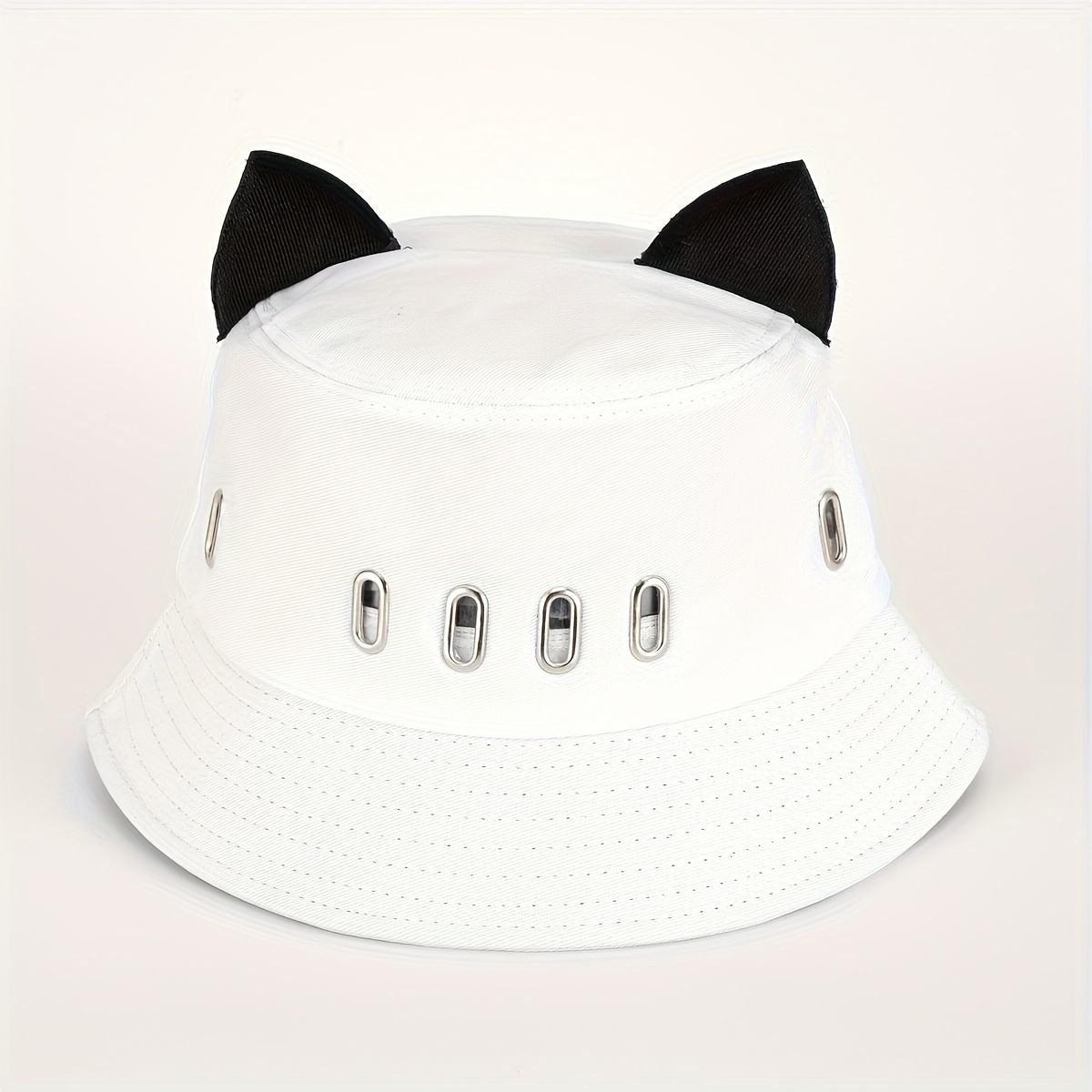 Cute Cartoon Cat Ear Decor Hollow Out Breathable Bucket Hat, Sun Protection Casual Fisherman Hat,Temu