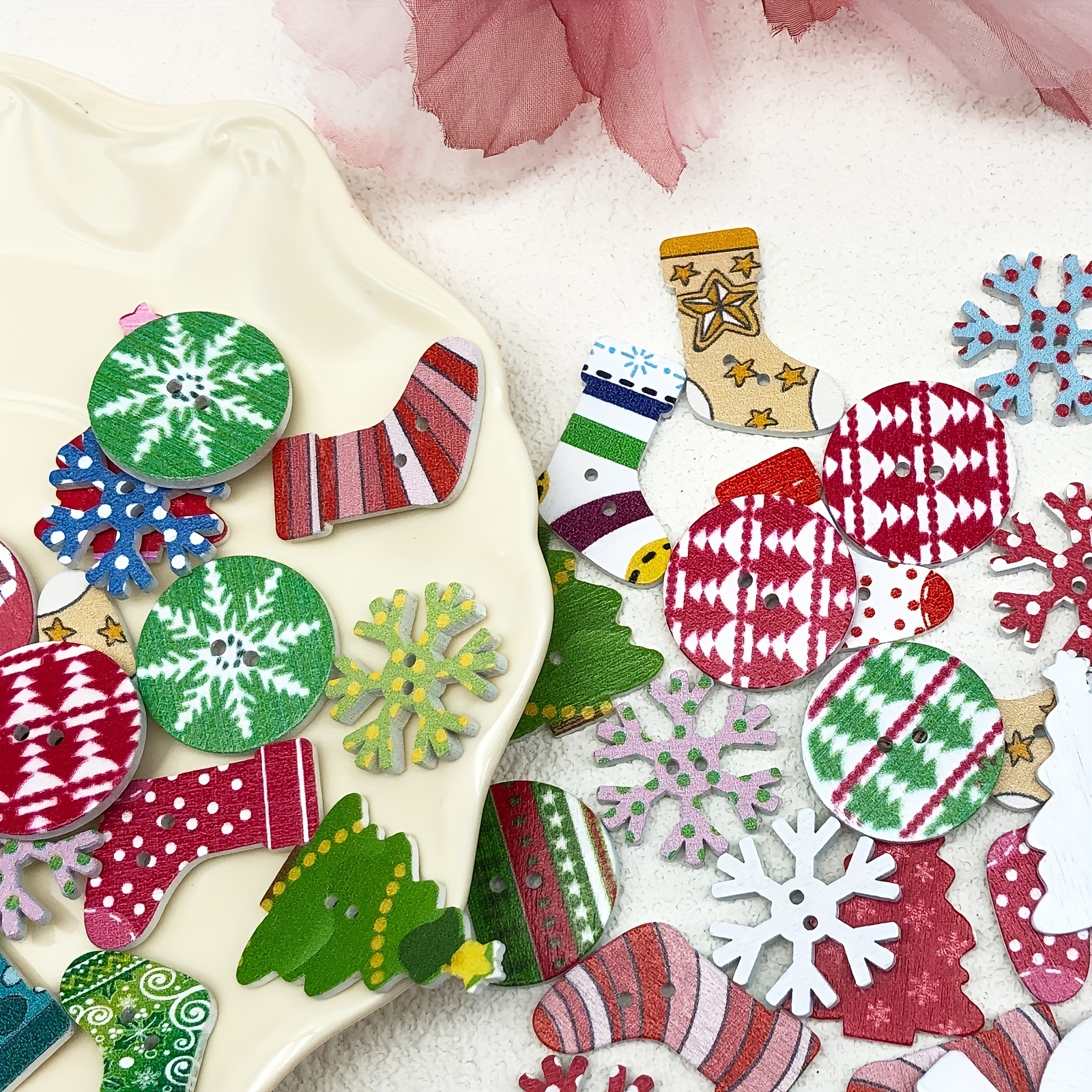 Christmas Wooden Buttons Colorful Sewing Buttons Assorted - Temu