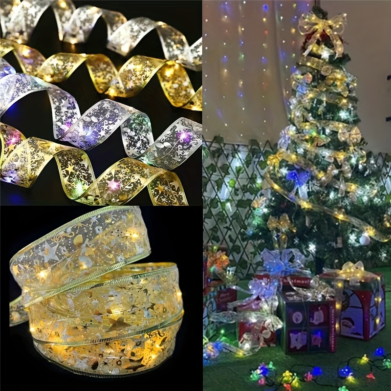 ilauke Guirlande lumineuse de Noël de 10 m - Ruban de Noël argenté à piles  - 120 LED - Pour extérieur et intérieur - Décoration de sapin de Noël