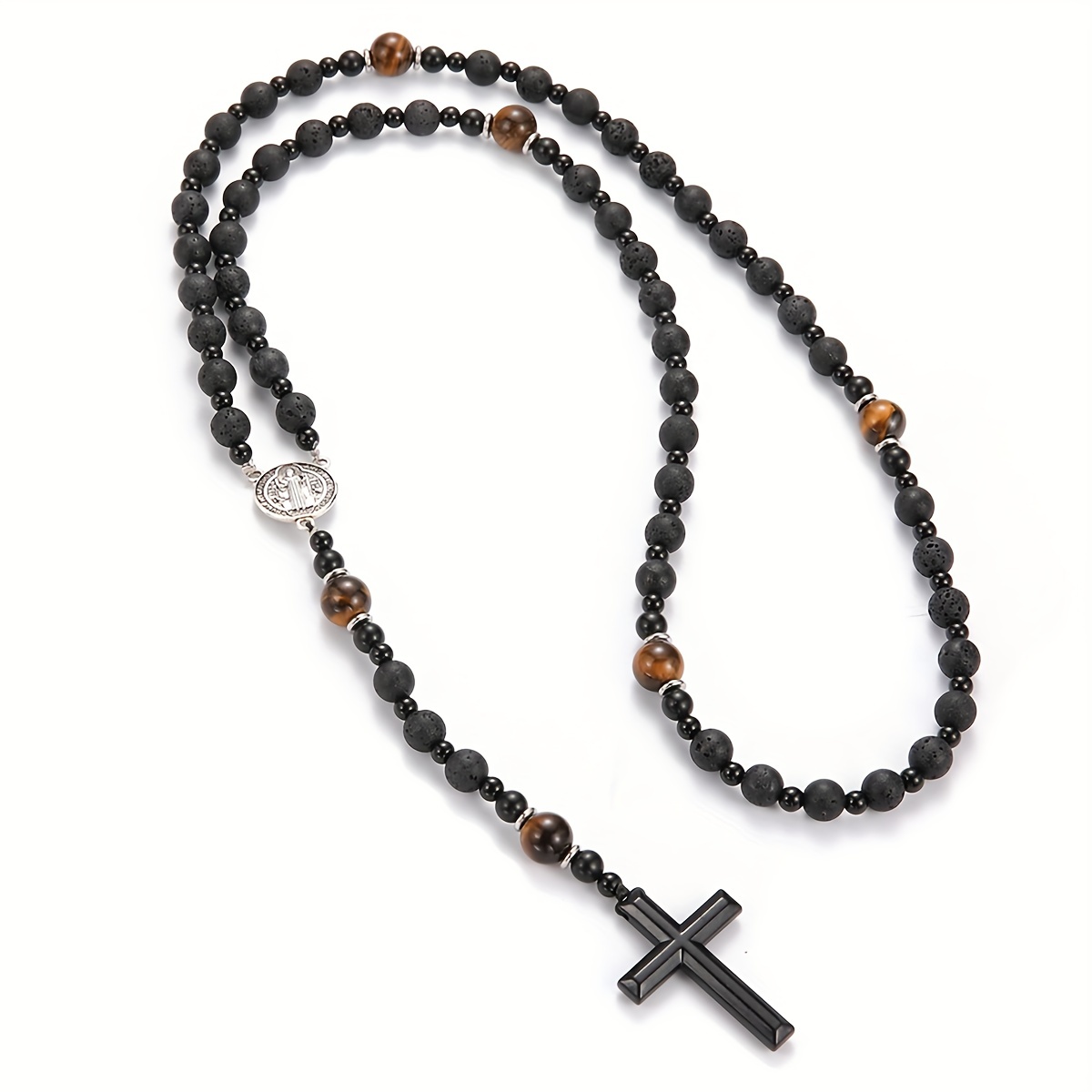 Trendy Black & Yellow Tiger Eye Beaded Pendant Necklace