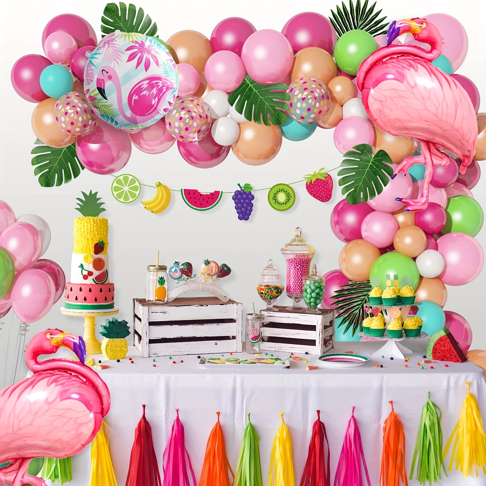 Tropical Balloons Arch Garland Set Flamingo Luau Balloons - Temu