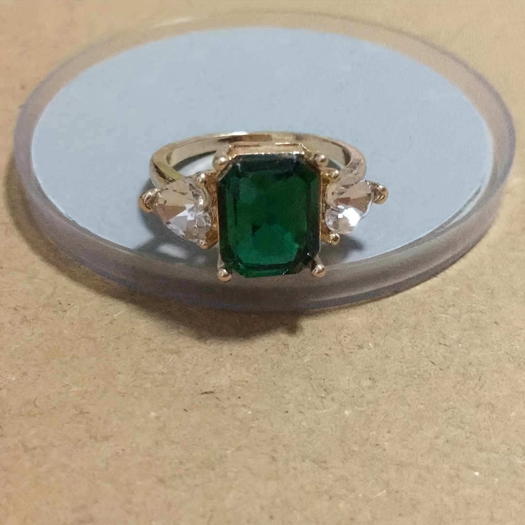 Size 5-10 Solitaire Inlaid Zircon Square Emerald Ring for Men