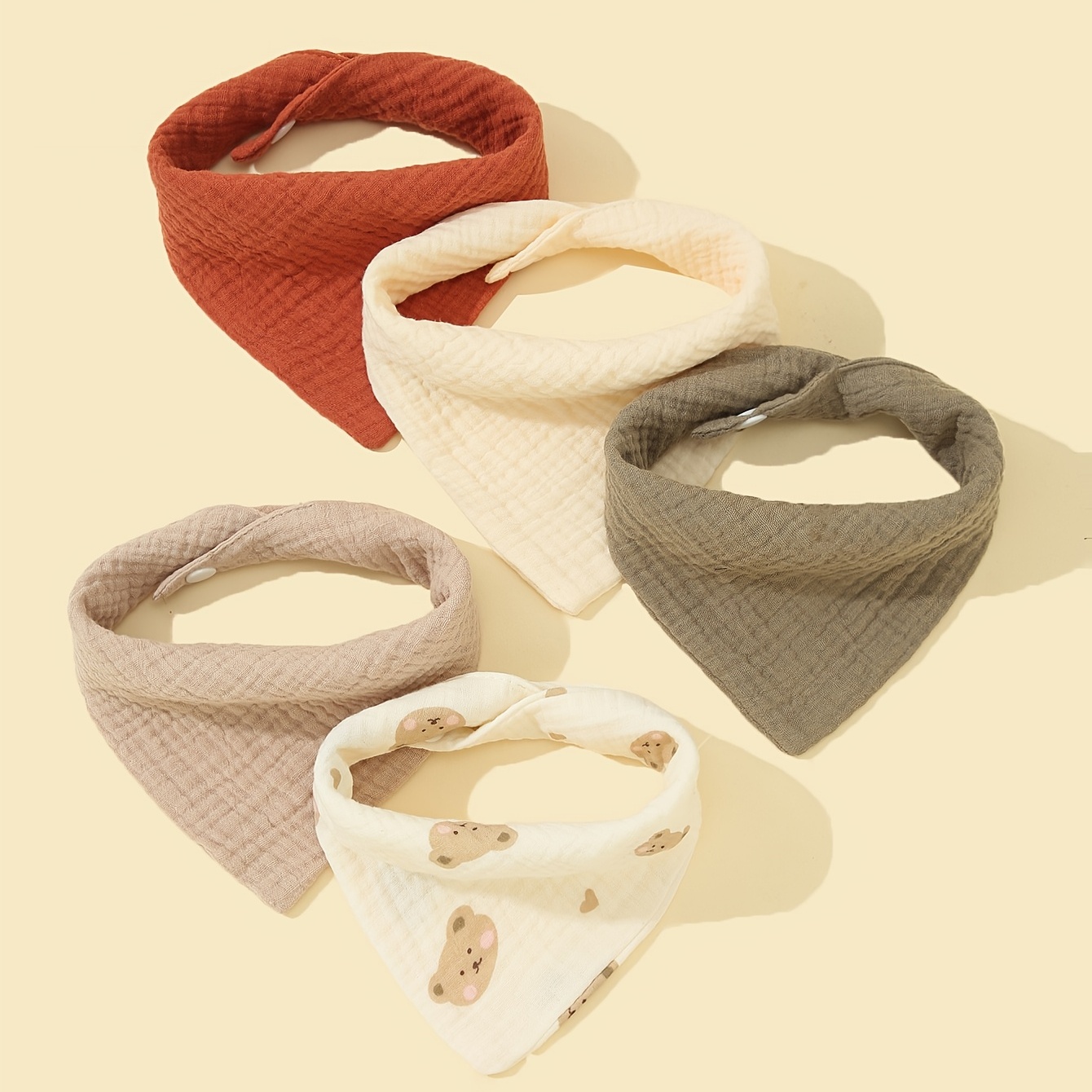 5 Pack Unisex Baby Bandana Bibs Solid Colors for Boys & Girls