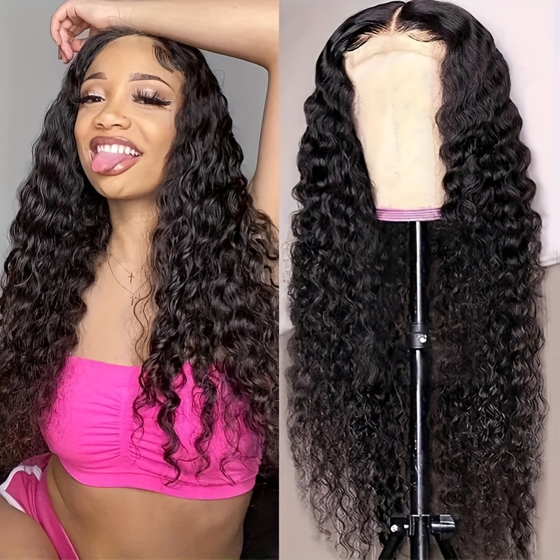 Water Wave Lace Front Wigs HD 13x6 Glueless Lace Frontal Wigs 180% Density  Wet and Wavy Lace Front Wigs Pre Plucked with Baby Hair Natural Color 24