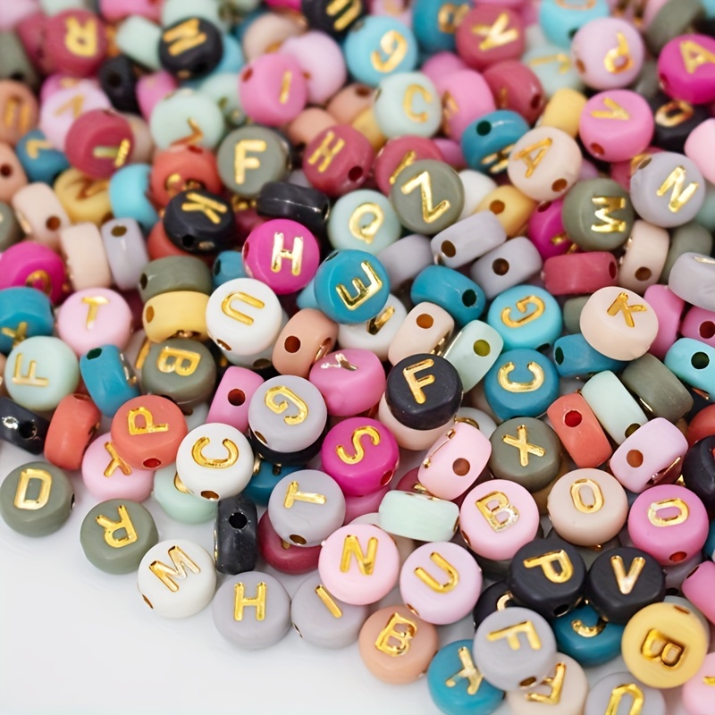 1400pcs Colorful Letter Beads For Jewelry Making, 28 Style Round A-Z  Alphabet Acrylic Beads Kits Heart Beads For Bracelets Making (4 * 7mm)