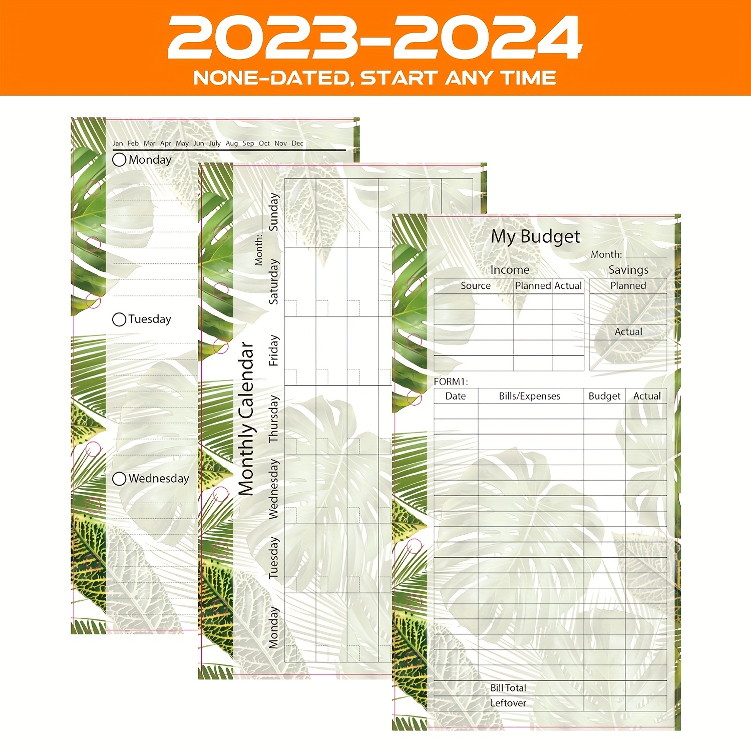 2024 Weekly & Monthly Planner & 6-Hole Budget System Refill, 6-3/4 x  3-3/4, Personal/Size 3 for Budget Binder Cover, Budgeting Cash Envelopes