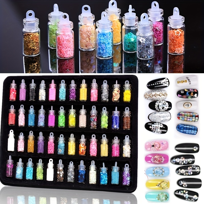 DIY Nail Art Charms Kit with Rhinestones, Sequins, and Glitter Powder