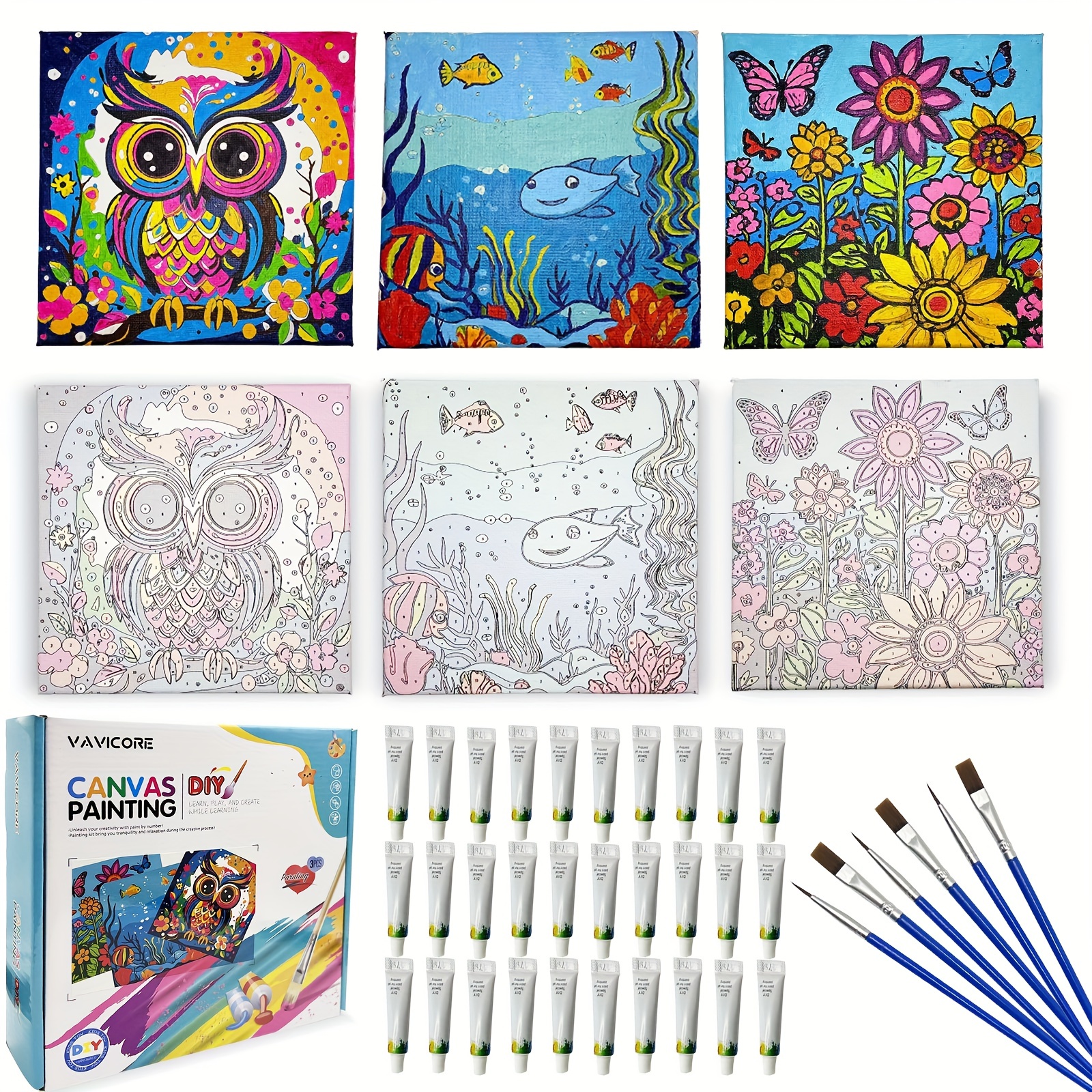 3 Pack Paint by Numbers for Kids Ages 8-12, Pre-Drawn Canvas Painting, –  WoodArtSupply