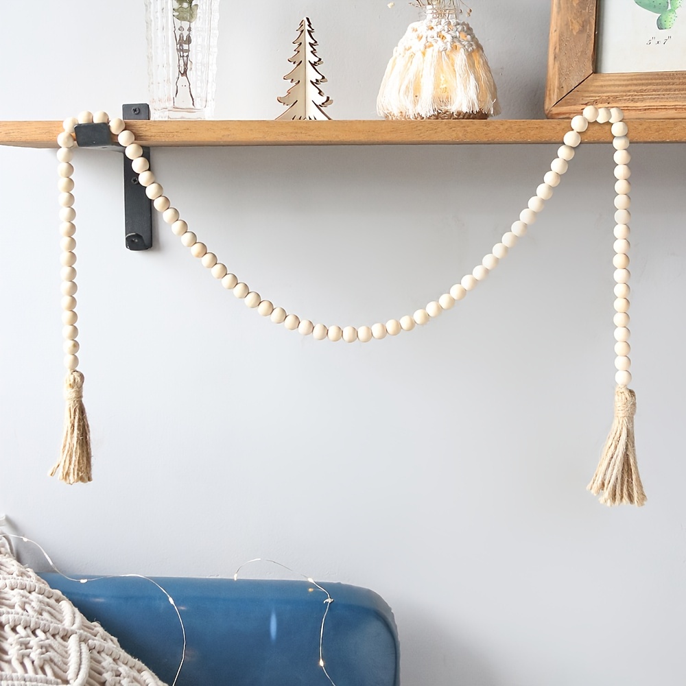 Boho Wood Beads Tassel String Hemp Rope Home Decor Wood - Temu