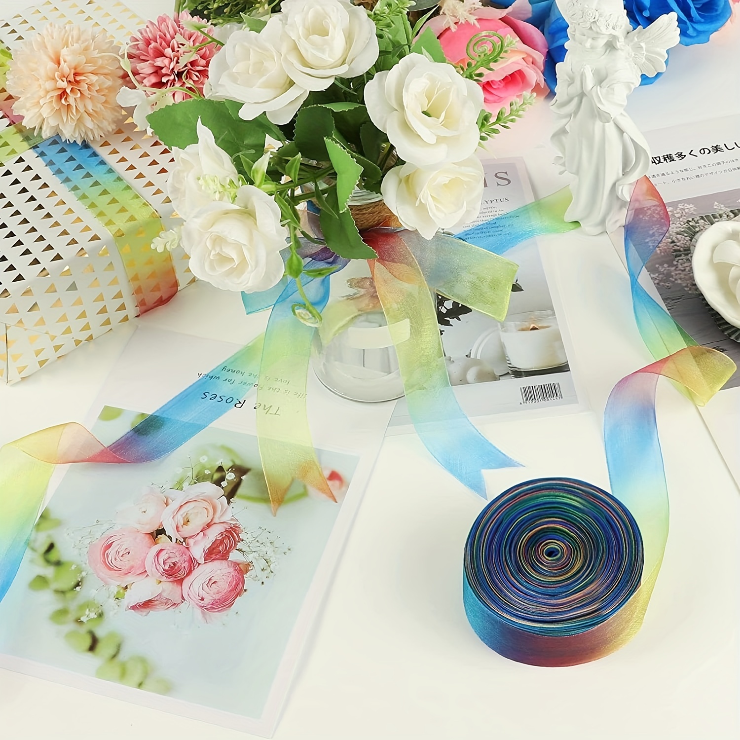 Ombre Paper Rainbow Gradient Flower Wrapping Paper Flower - Temu