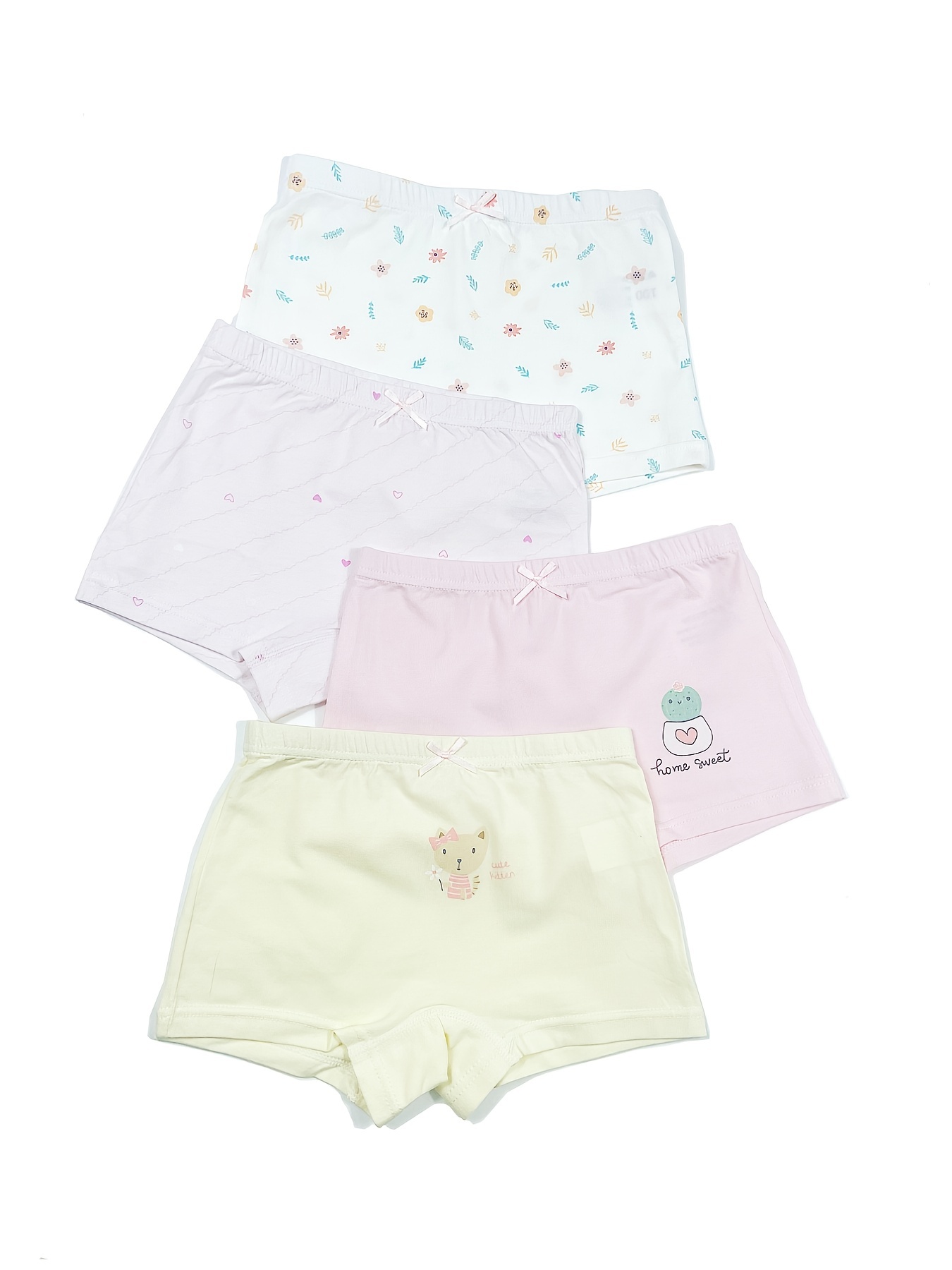 4pcs Girls Cotton Soft Panties Cartoon Kitty Pattern Boyshort Kid's