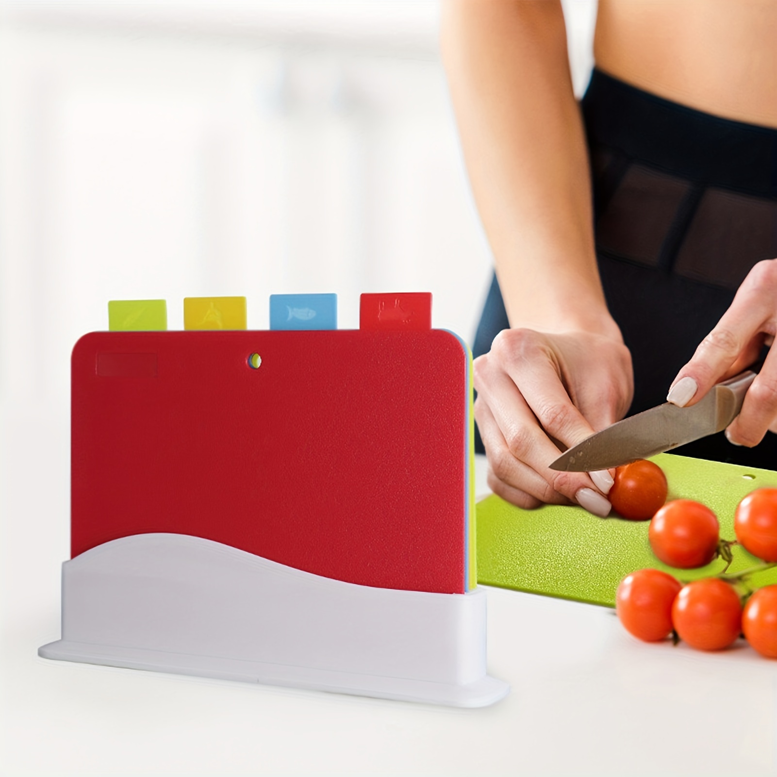 Cutting Boards 4Pcs/Set with Holder for Kitchen, Plastic Chopping