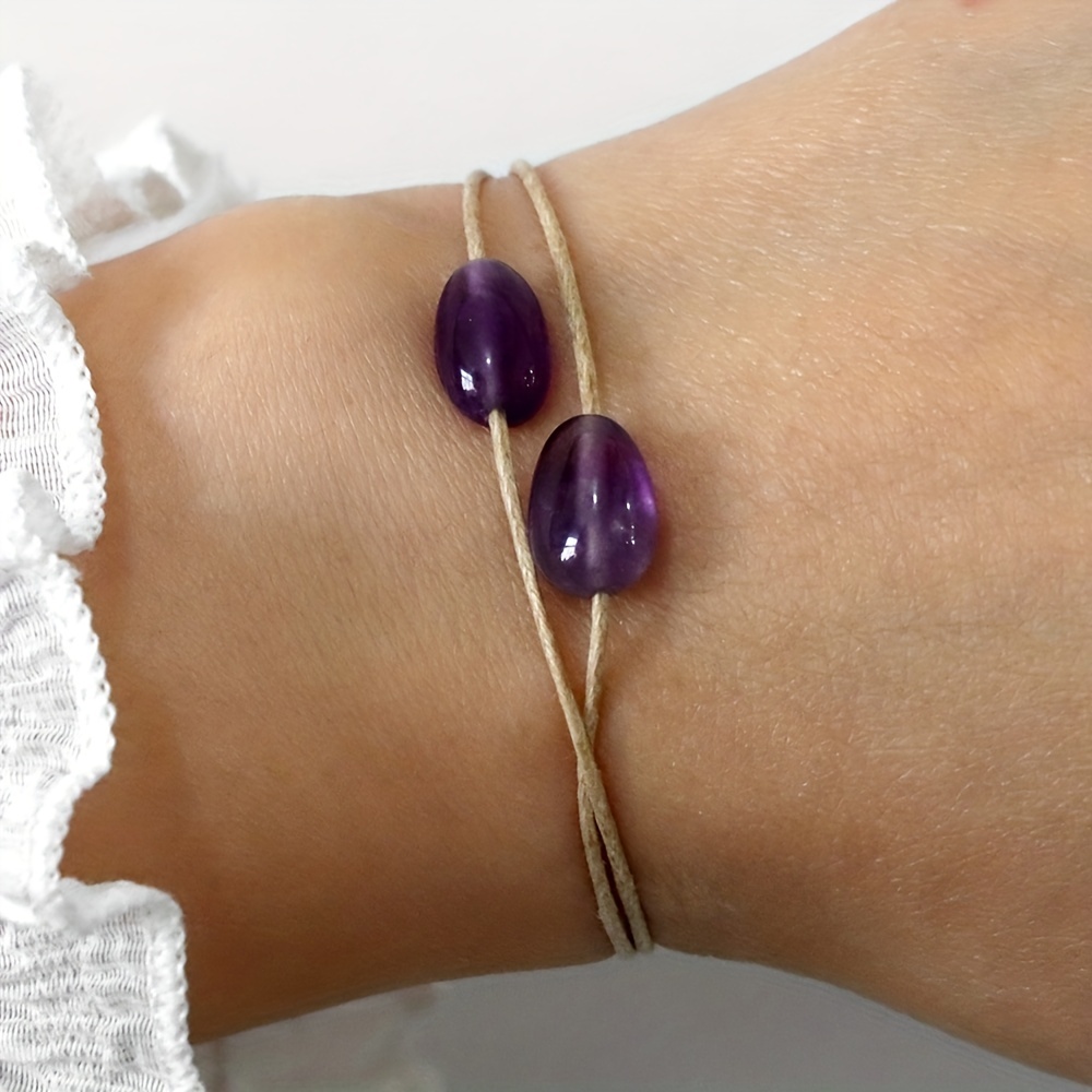 Double Layers Rope Anklet with Healing Crystal Beads