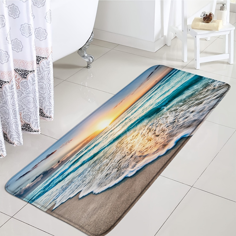 Non-slip Diatom Mud Soft Bathroom Mat, Beach Starfish Shell Print