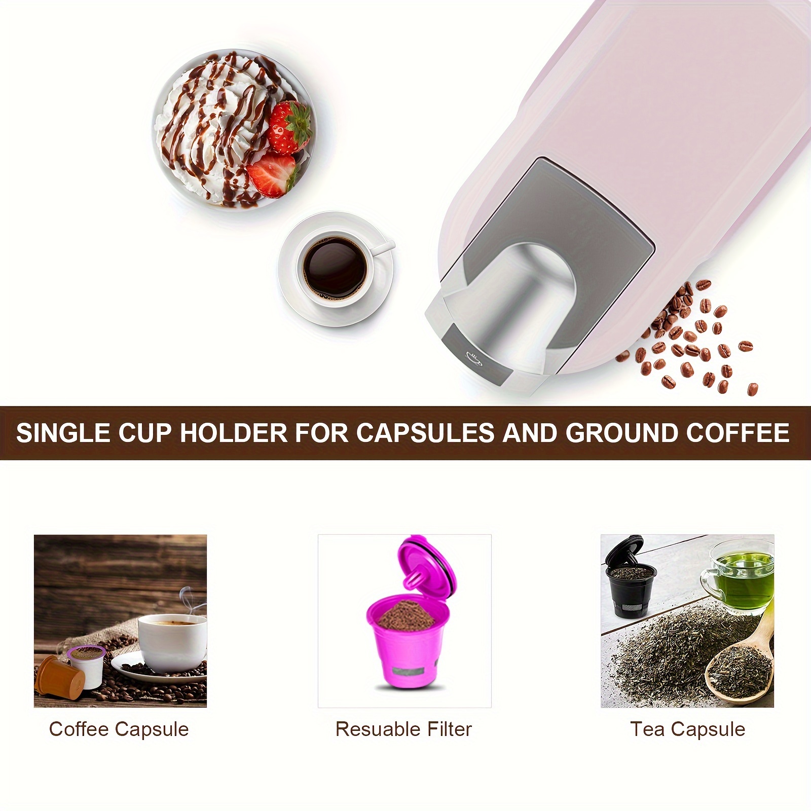 1pc coffee brewer chulux pink single serve coffee maker 3 in 1 machine for k cups pods and ground coffee fast brewing in minutes auto shut off includes coffee tool