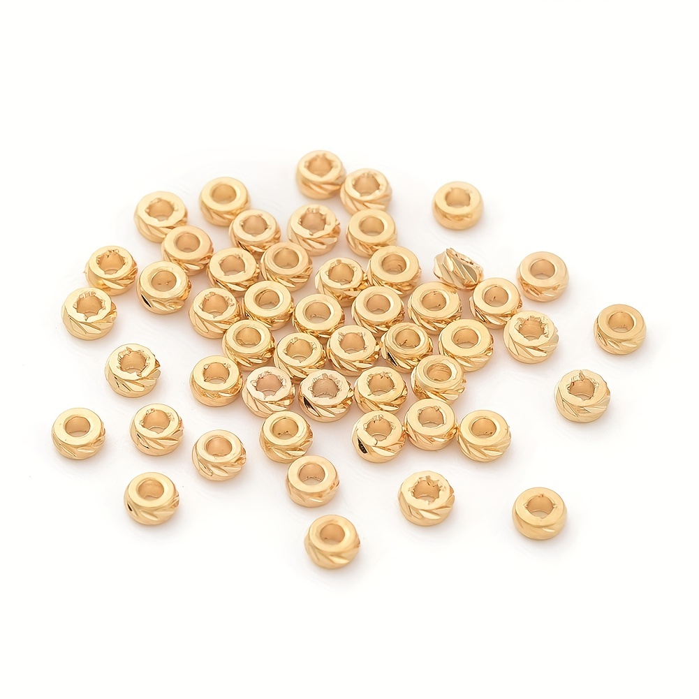18k Gold Plated Hollow Brass Charms Bracelet Beads Round - Temu