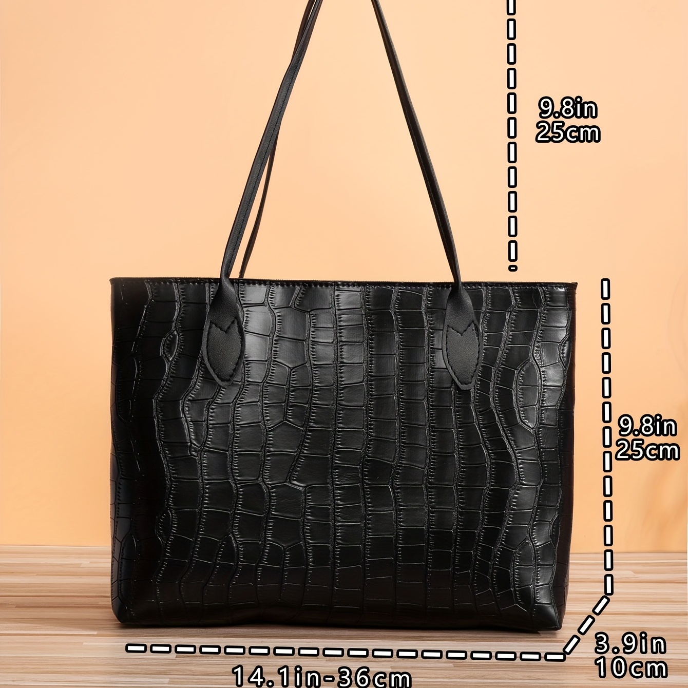 Crocodile Pattern Large Capacity Tote Bag, Pu Leather Textured Shoulder  Bag, Casual Versatile Commuter Bag - Temu