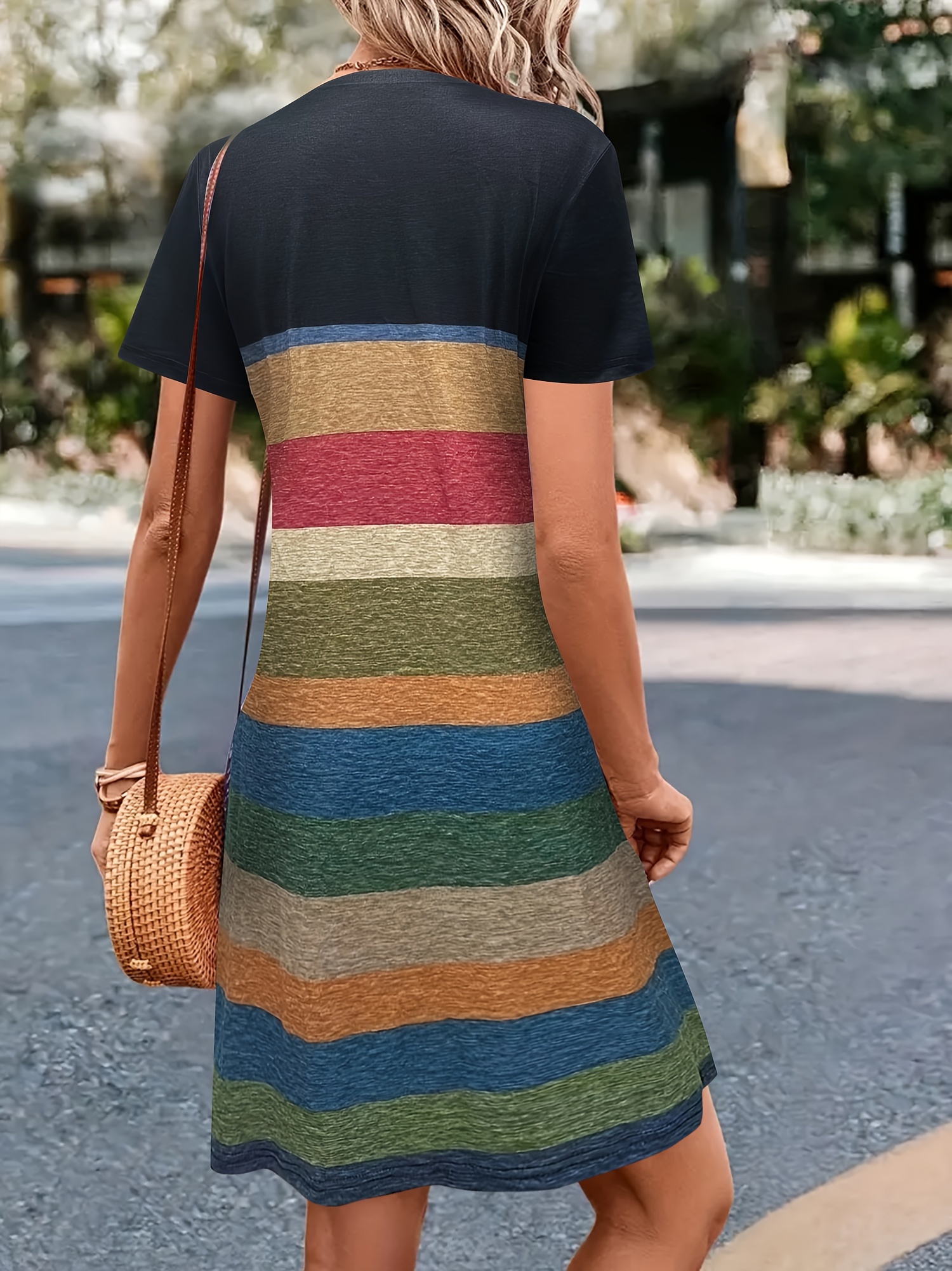 Fashion stripe short shop sleeve casual dress