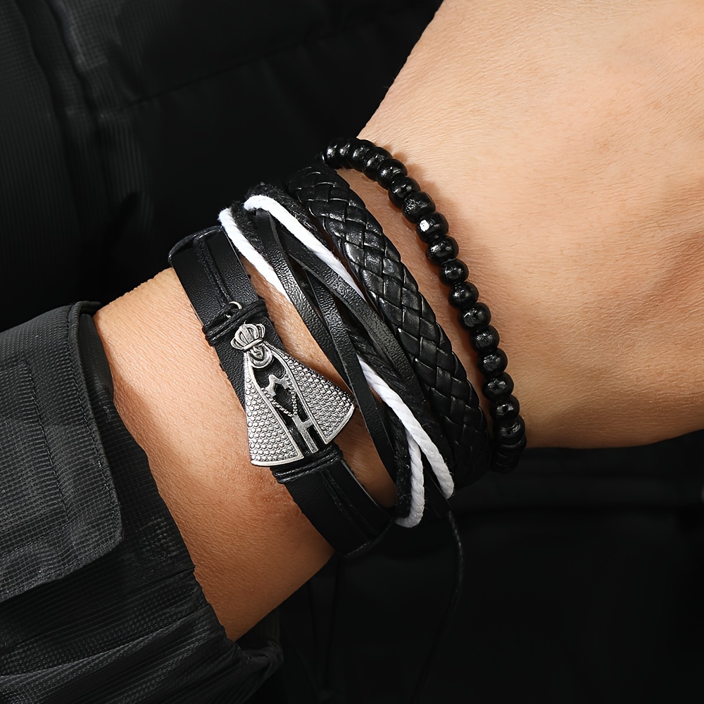 Punk Wide Leather Bracelet Men Guard Wristband - Temu