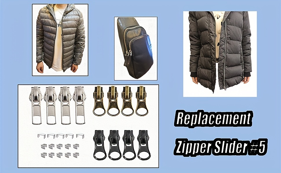LKYYDS 8Pieces Zipper Pull Replacement Zipper Repair ?Universal Zipper Fixer  Metal Zipper Head (Black, Silver, Gun-Black, Light Gold, Bronze) (Silver)