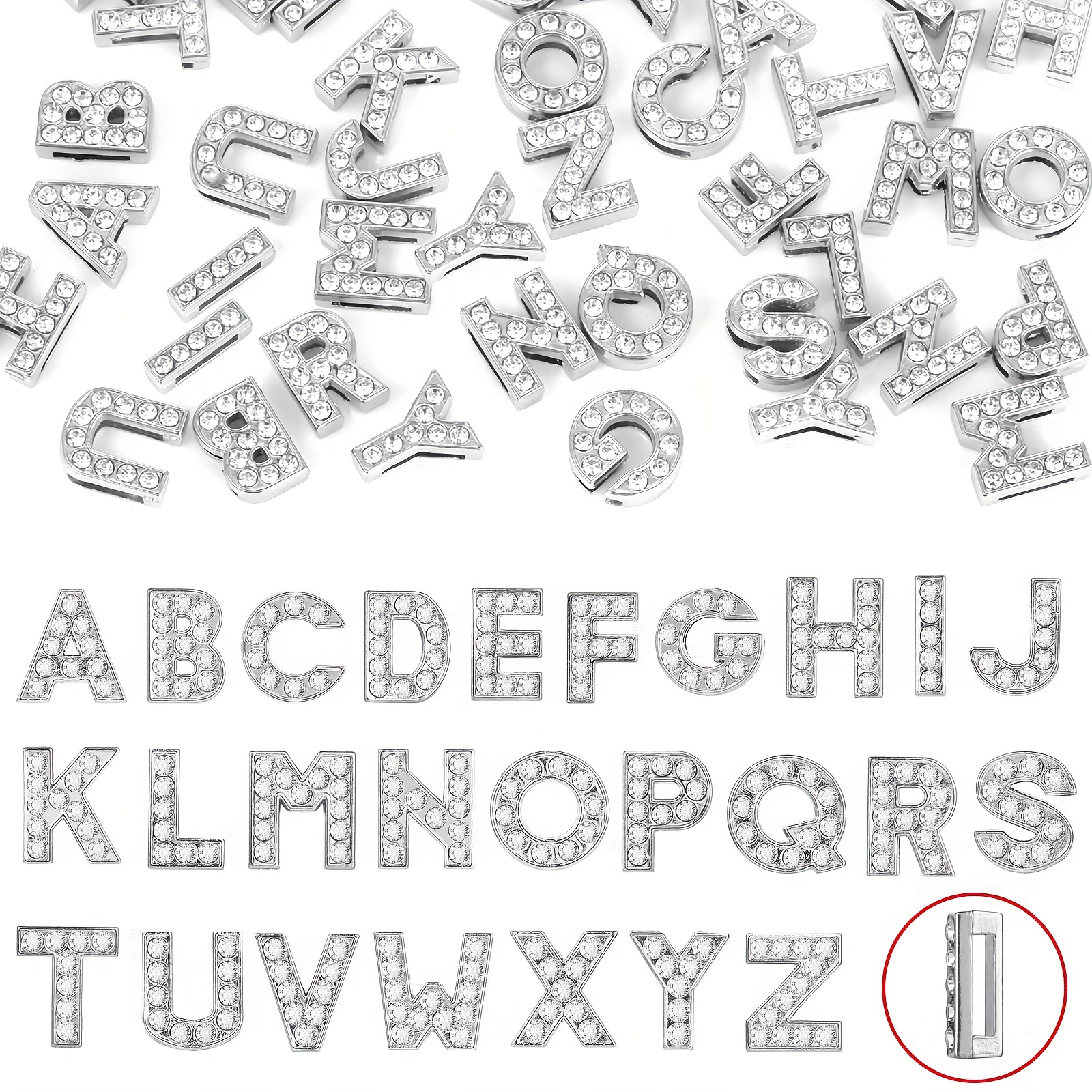 WILLBOND 104 Pieces Rhinestone Letter for Crafts Slider Charms Alphabet  Letter AZ 8 mm Alloy for DIY Bracelet Wristbands Necklace Choker Jewelry