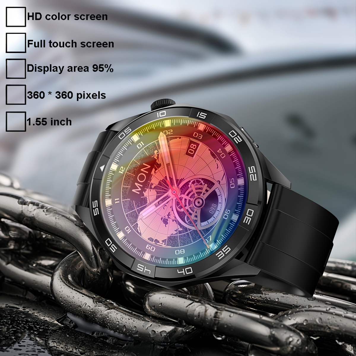 men smartwatch wireless call make answer reject calls wireless dialing digital dialing high definition full touch screen steel watch strap faux leather watch strap sports smartwatch mens gift