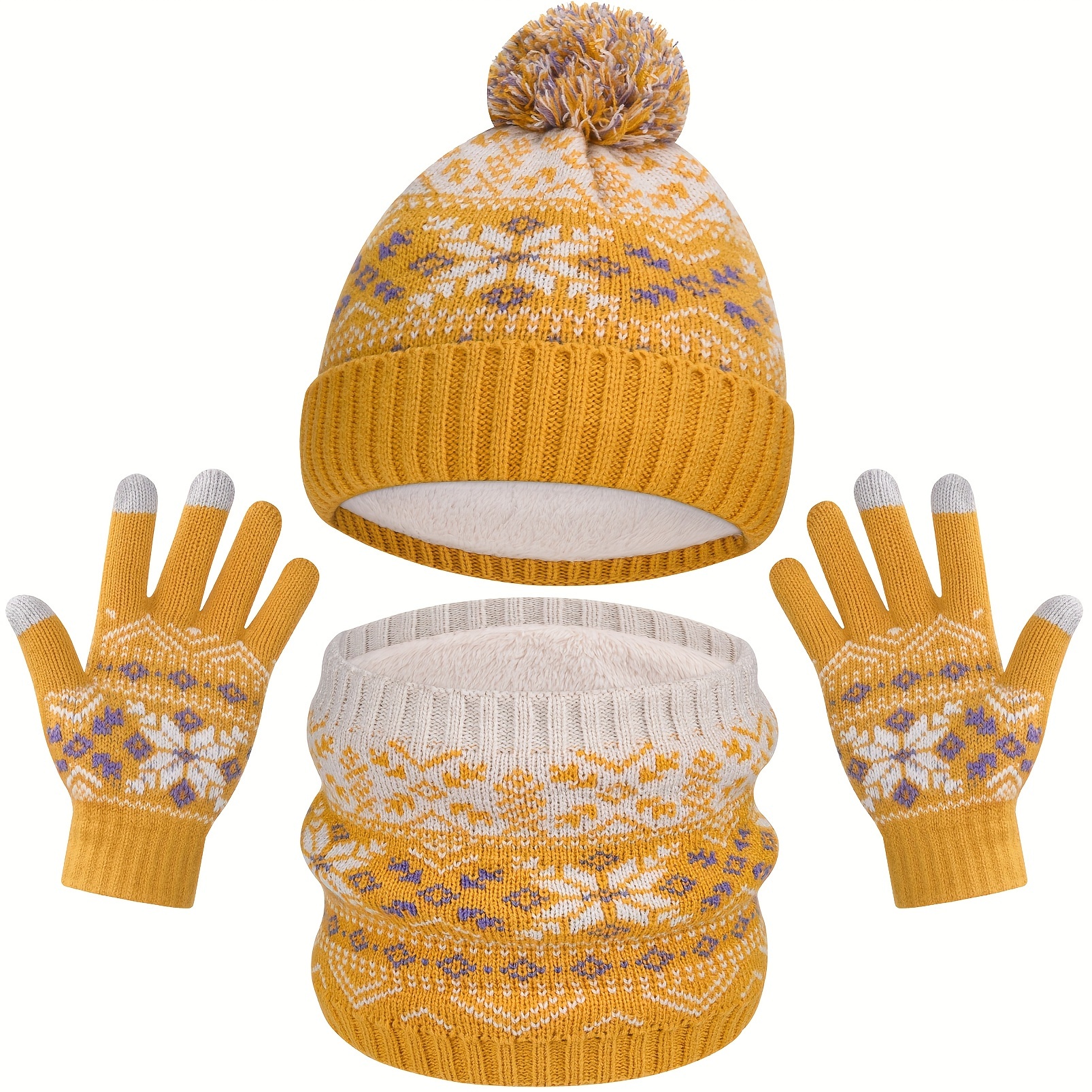 Ensemble bonnet + snood + gants ou moufles en maille torsadée