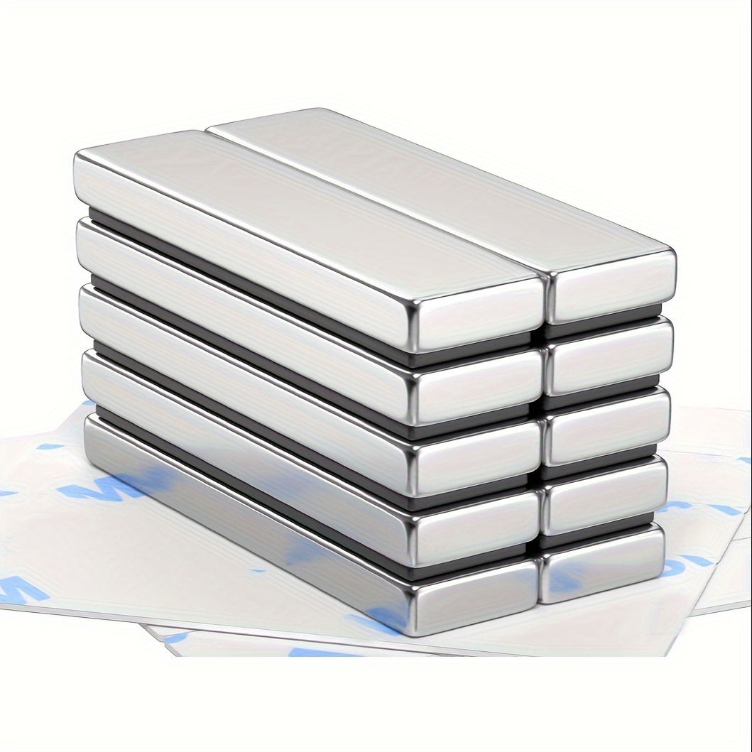 

10pcs Strong Neodymium Bar Magnets, Powerful Rare Earth Neodymium Magnets With Double-sided Adhesive Perfect, Garage, Kitchen, Craft, Office Etc - 40 X 10 X 3 Mm