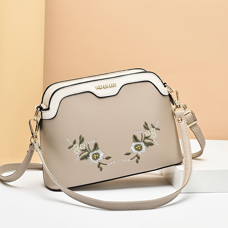 Floral Leather Shoulder Bag - Small - Yellow