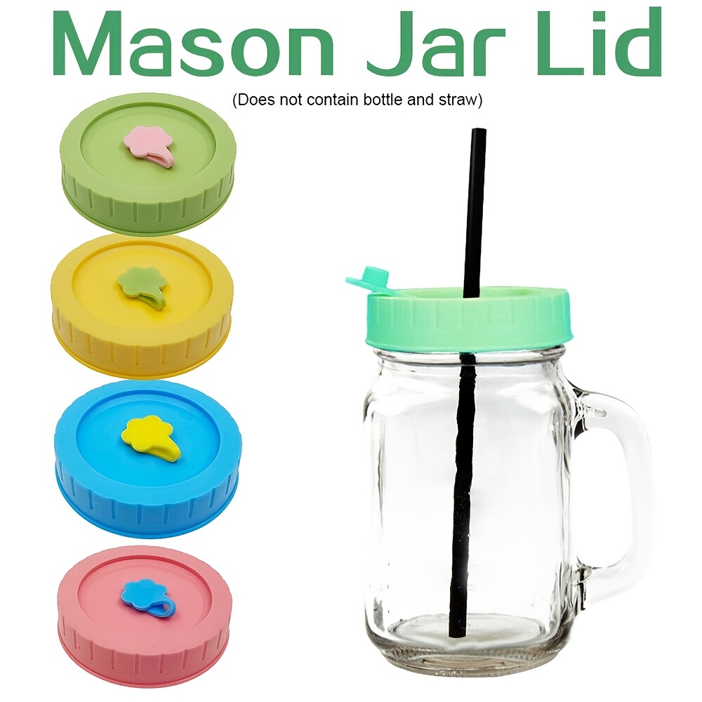 Home 2pcs Wide Mouth Jar Lids w Straw Hole for Mason Bottle Jar